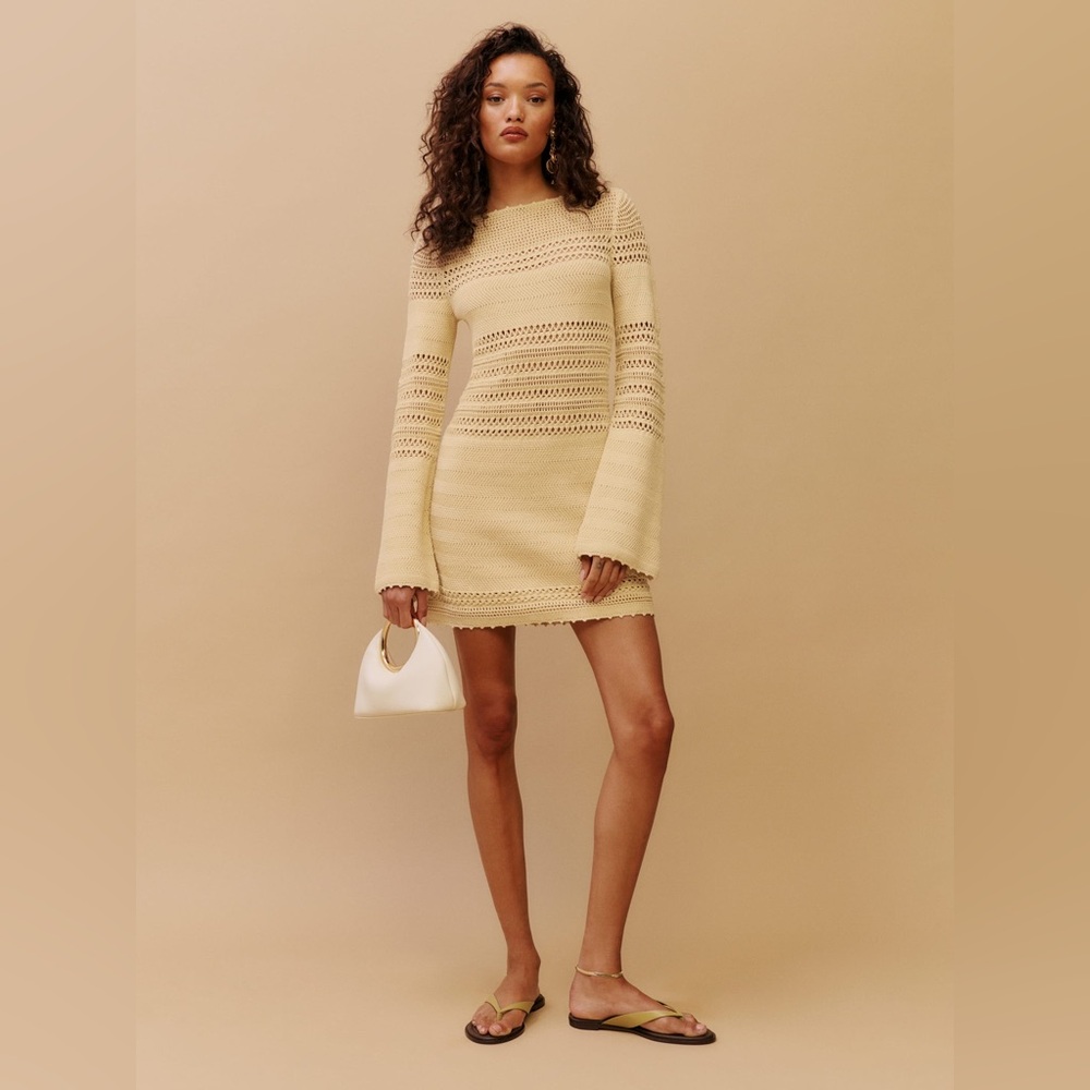 Reformation Inda Crochet Long-Sleeve Mini Dress - Picture 2 of 7